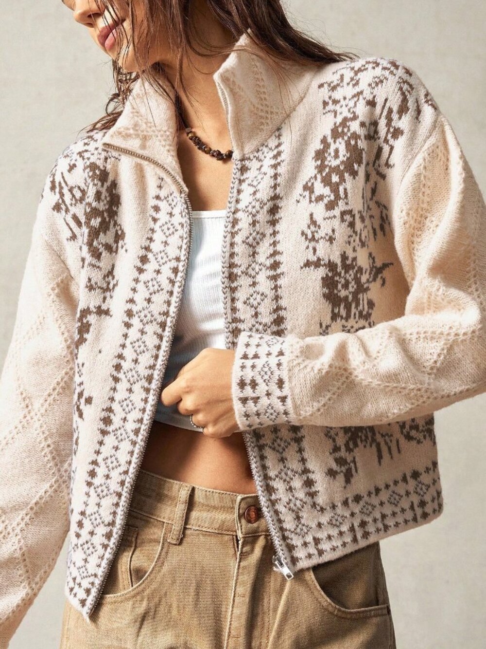 Apricot Casual Women's High Neck Cardigan